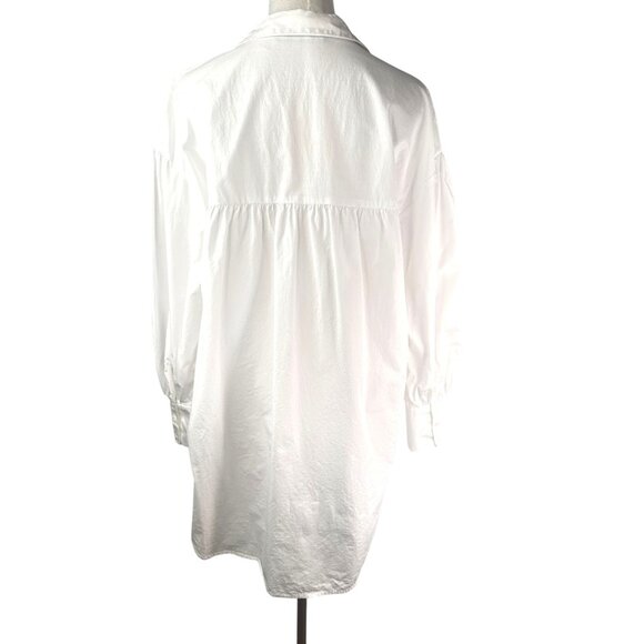 2/$30 ZARA White Poplin XS Cotton Dolman Long Puffy Sleeve 3 Button-Up Shirt - Picture 12 of 16